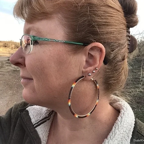 Chocolate Brown Beaded Hoops, New, Handmade by Me - Picture 6 of 6